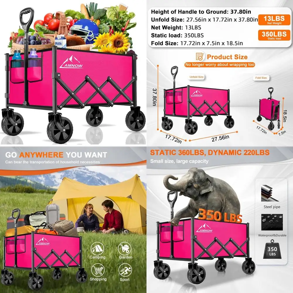 

Folding Utility Wagon with 350lbs Capacity for All-Terrain Use - Ideal for Outdoor Activities and Shopping