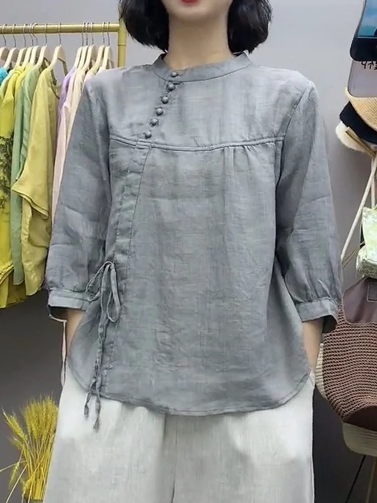 

Свободный хлопковый льняной женский летний повседневный длинный све-покрытие для живота и семи футов, новый ветровой топ для поездок на работу