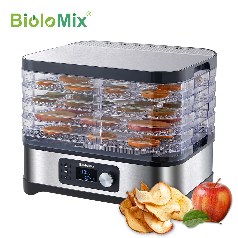 BioloMix Déshydrateur alimentaire sans BPA à 5 plateaux avec minuterie numérique et contrôle de la température pour fruits, légumes, viande, boeuf séché