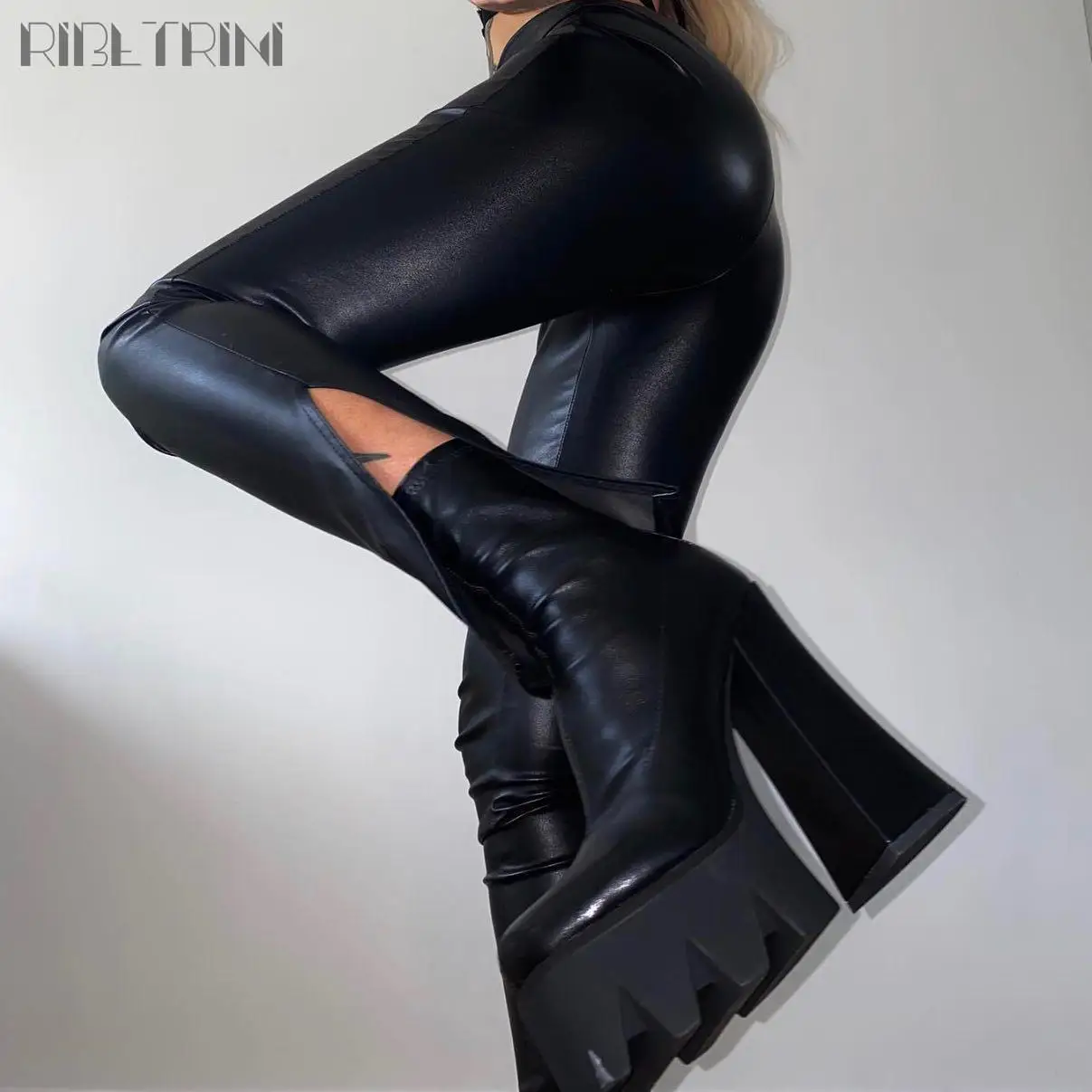 RIBETRINI Elegant Fashion Non-Slip Platform women\'s Boots Shoes High Heel Ankle Luxury Trendy Design Brand Sexy Punk Goth Boots