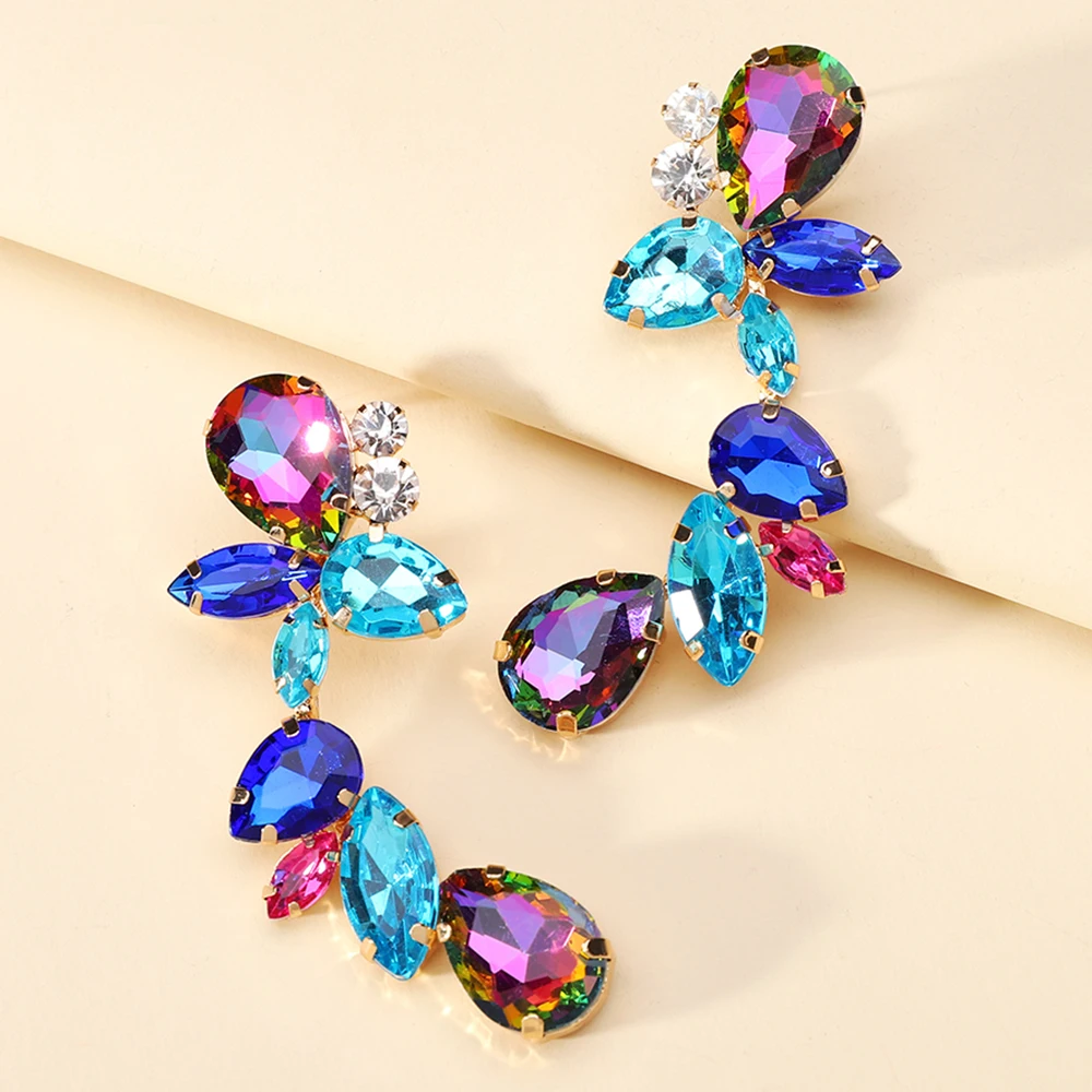 Charm Colorful Y2k Crystal Drop Earring Boho Luxury Design Unusual Pageant Dangle Earrings For Women Jewelry Accessories Gift