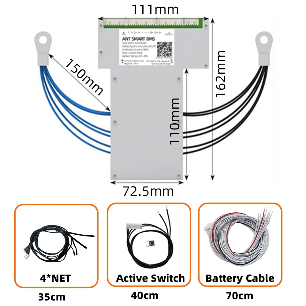 ANT BMS 20S 21S 22S 23S 24S 25S 28S 30S المستمر 170A الذروة 425A ليثيوم أيون Lifepo4 LTO بطارية 60 فولت 72 فولت 84 فولت 96 فولت لوحة التوازن الذكية