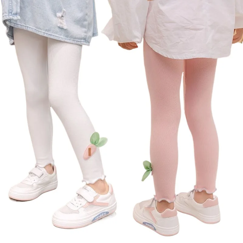 Girls Summer Clothes Leggings Babys Fashion Black Fungus Edge Three Dimensional Flower Modal Cropped Pants
