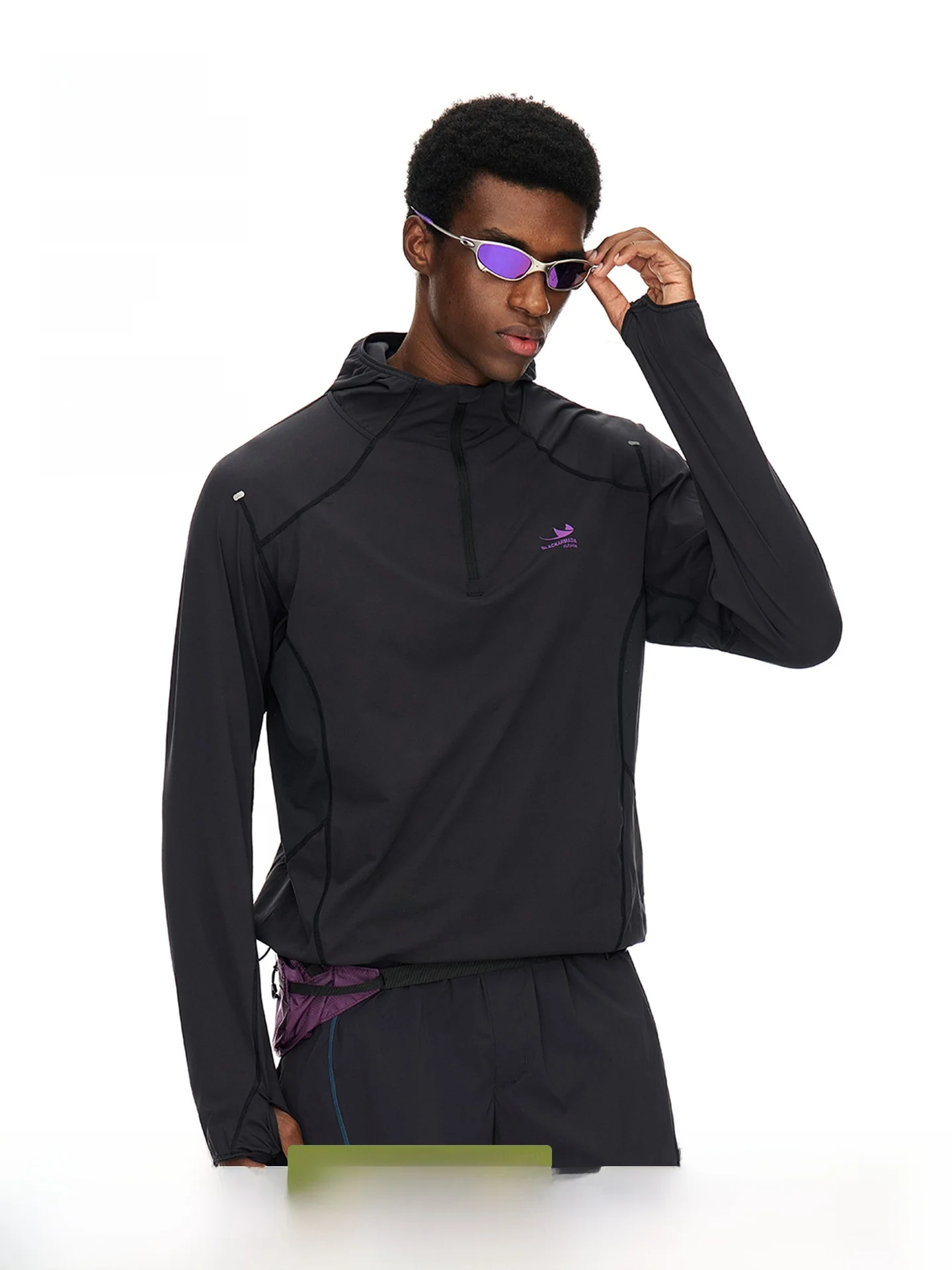 ARTANNIE Men's Long Sleeve T-Shirt Quick Dry Cycling Outdoor Sportswear Hooded Half Zip up Top Polyester Fiber Printed Casual