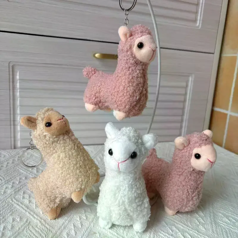 Stuffed Alpaca Sheep Keychain 1Pcs Soft Cute Handmade Animal Pendant Fluffy Plush Key Charm for Bag Hanging Decor Gift