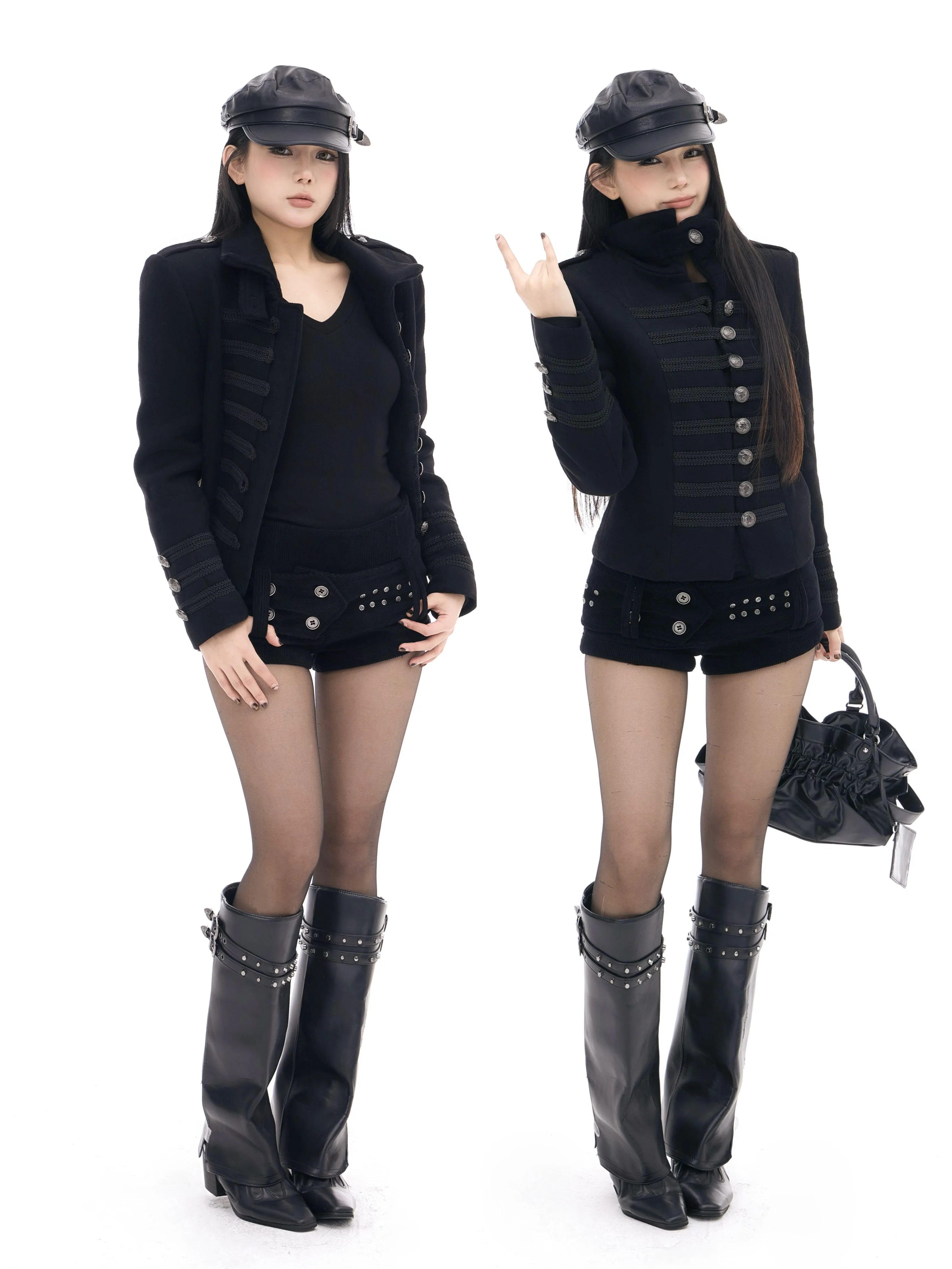 Cotton Lined Woolen Short Coat with Metal Buckle Shoulder Fit Waist in Korean Style for Young Women Thickened Autumn Outerwear