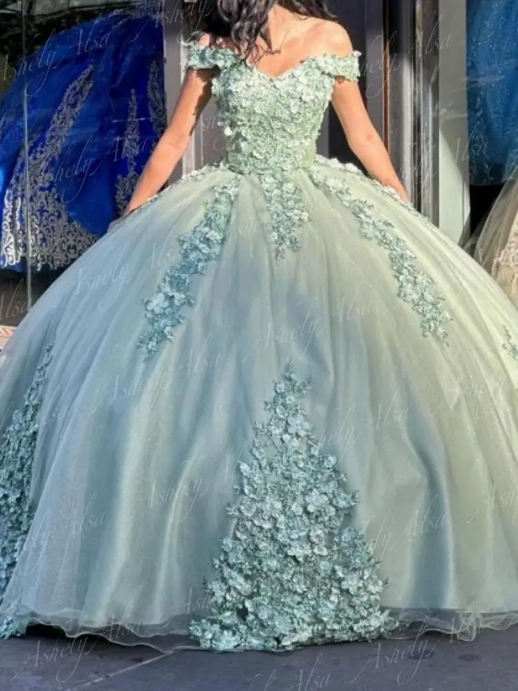 Robe de Rhélégante en dentelle verte sauge pour femmes, robes de fête d'anniversaire, robe de Rhavec nœud appliqué, Sweet 15 Quinceanera, Off Initiated