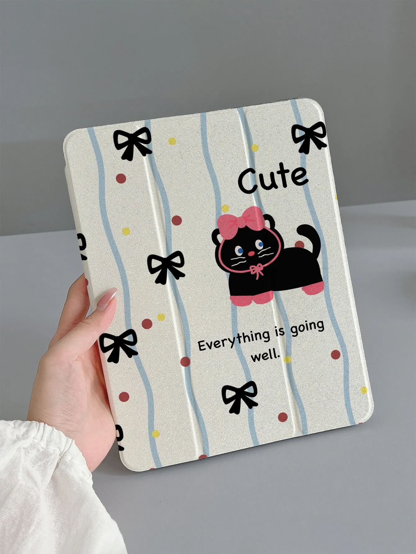 Cute Bow-Knot Kitten Tablet Case, Suitable for iPad Case Ipad7/8/9 Tablet Cover 2022 Apple Air5/4/3 Ninth Generation 10.2 70% off Pro11 Full Cover 2024 Mini 7 New Model Air6/Ipad Tenth Generation Protective Case/Air 11