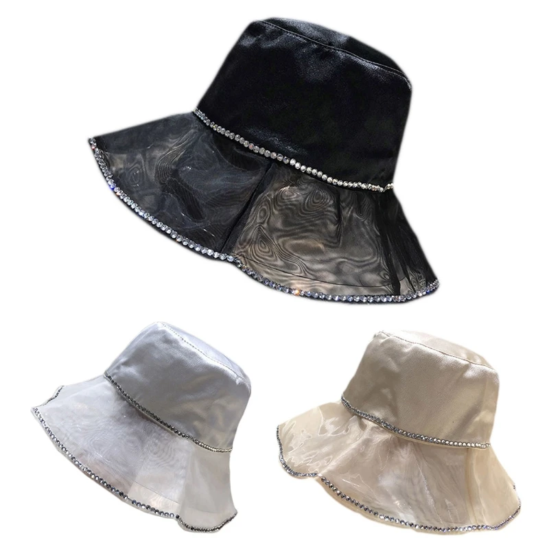 Translucent Hat Girl Diamond Studded Hat Women Sunhat Outdoor for Protection with Eye-Catching Siky Light