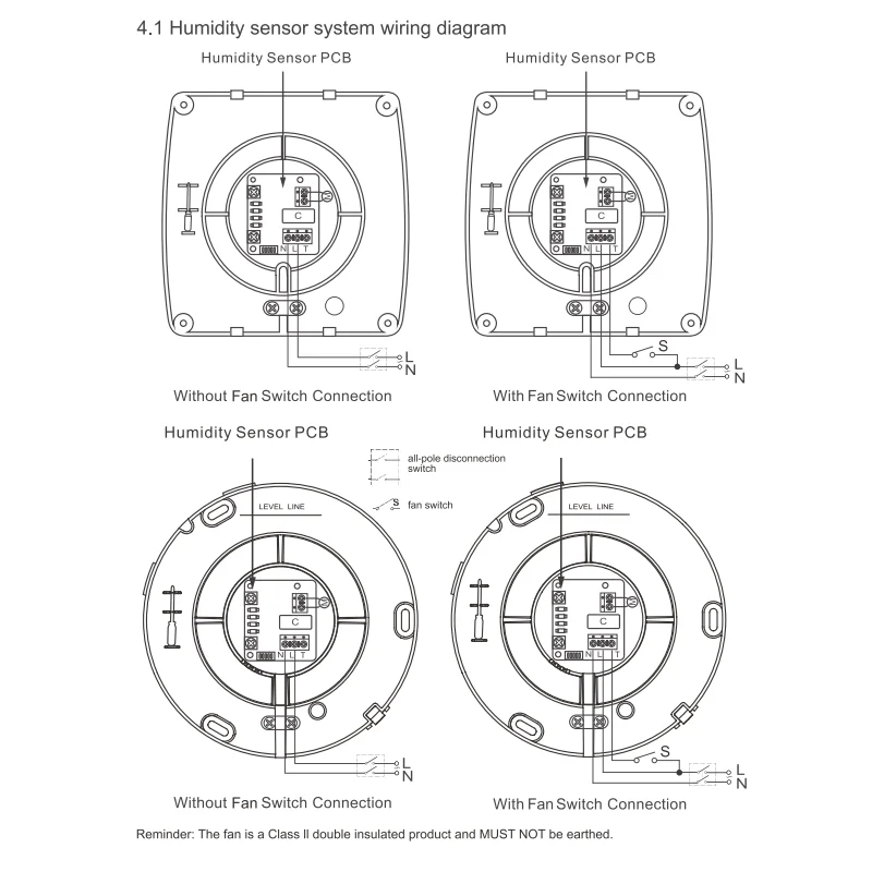 Smart Exhaust Fan with Humidity Sensor, Timer Humidistat, Duche, WC, Casa de Banho, Extrator, Ventilador, 2023, 230V, 4 