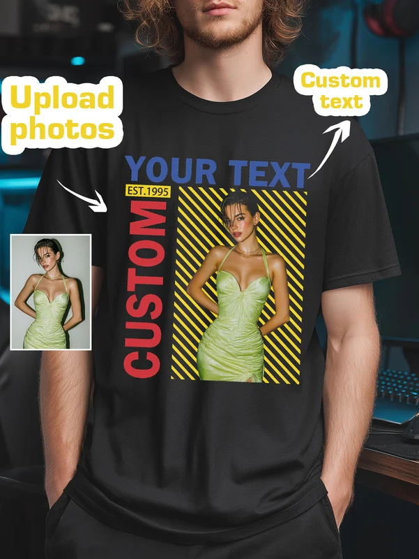 

Mens Your Text Photo Custom T Shirts Short Sleeves Cotton Tshirts Anniversary Birthday Gift Leisure Personalized Design Tee