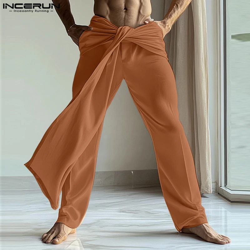 INCERUN 2024 American Style Trousers Fashion Men's Twisted Pleated Design Pantalons Casual Streetwear Male Solid Long Pant S-5XL