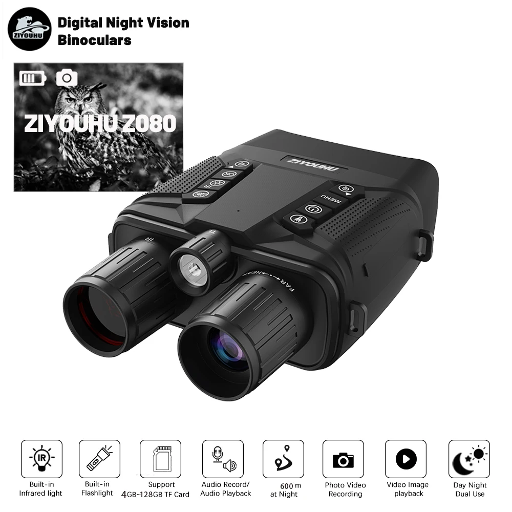 

ZIYOUHU New Z080 Ultra HD 4K Night Vision Binoculars 600M Low Light Large Zoom for Hunting 3" Screen Dual Light Infrared Camera