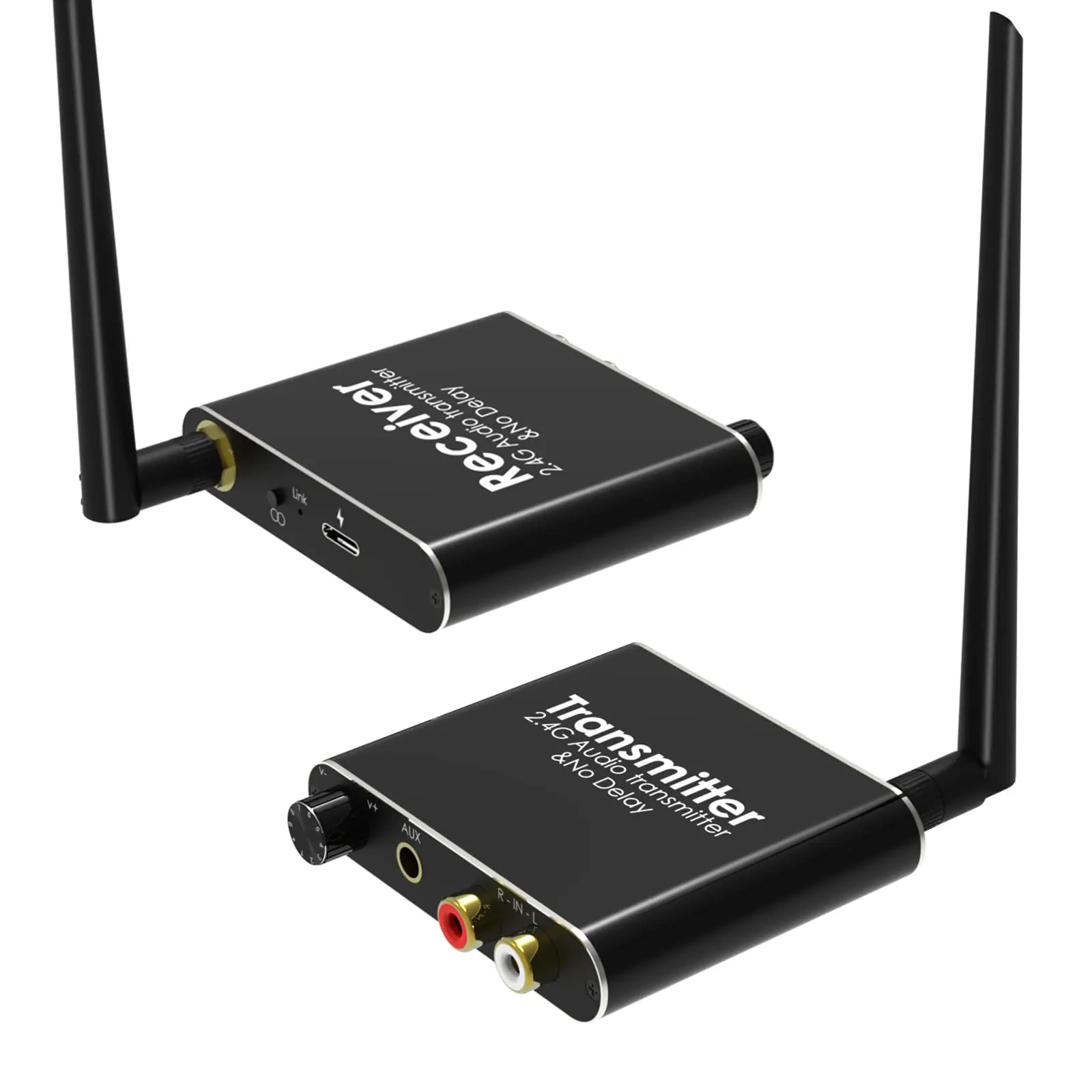 2.4Ghz Wireless Audio Transmitter Receiver, 165 ft Long Range Low Latency Wireless Audio Adapter with Volume Control