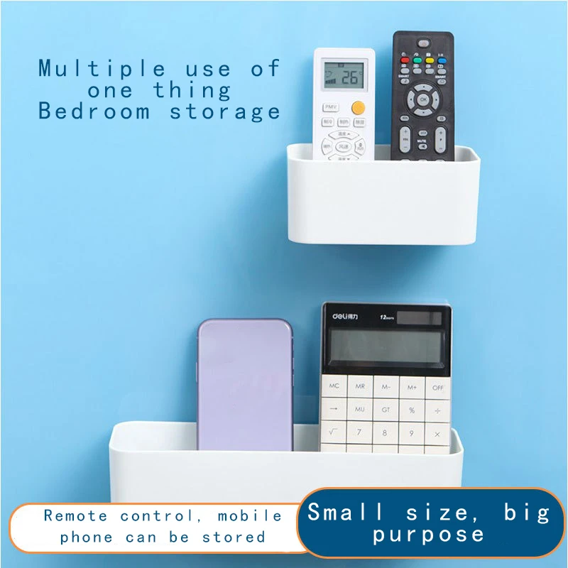 

Wall Mounted Storage Box Cosmetic Remote Control Holder Bathroom Rack Wall Shelf Adhesive Storage Case Home Organizer Supplies