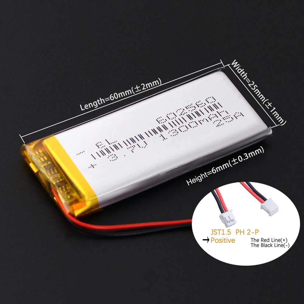 JST 1.5mm 2Pin 3.7V 1500mAh 102560 402560 502560 702560 602560 802560 Lithium Polymer Li-Po li ion Rechargeable Battery