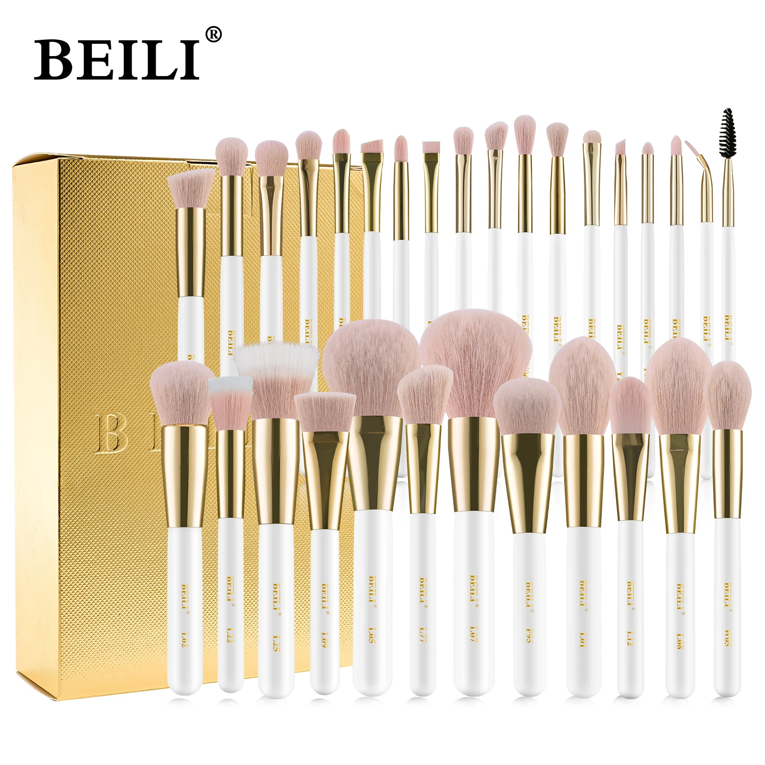 BEILI Make up Brush Set Professional White Face Makeup Brushes Pink Synthetic Hair Eyeshadow Blush Contour Foundation Brush