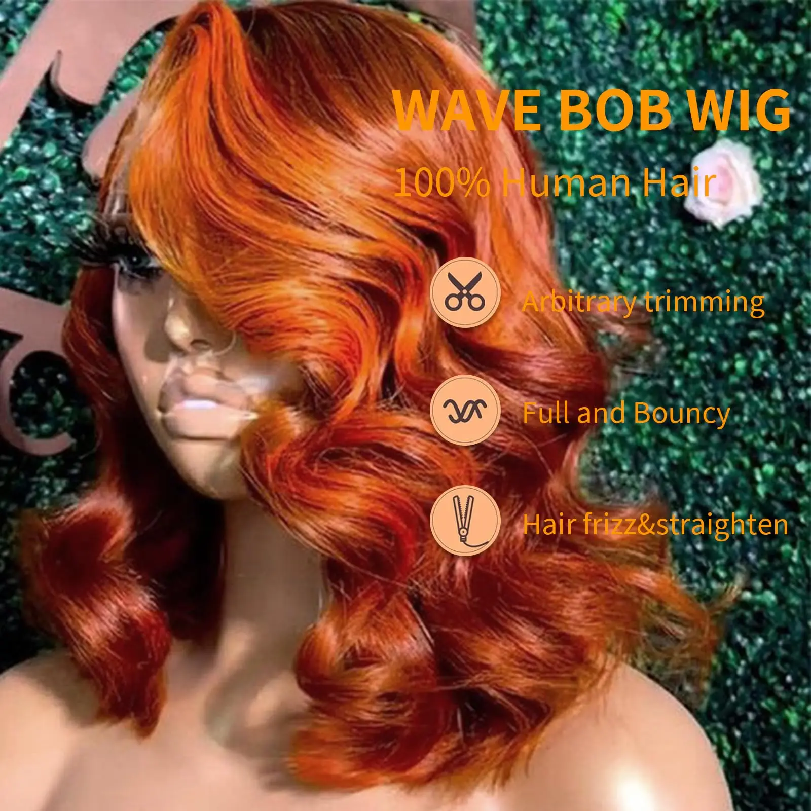 # 350 lose Welle kurze Bob Perücke Echthaar Ingwer Orange 5x4 HD kurze Bob Perücke Lace Front Perücke leimlose Bob Cut Perücken für Frauen