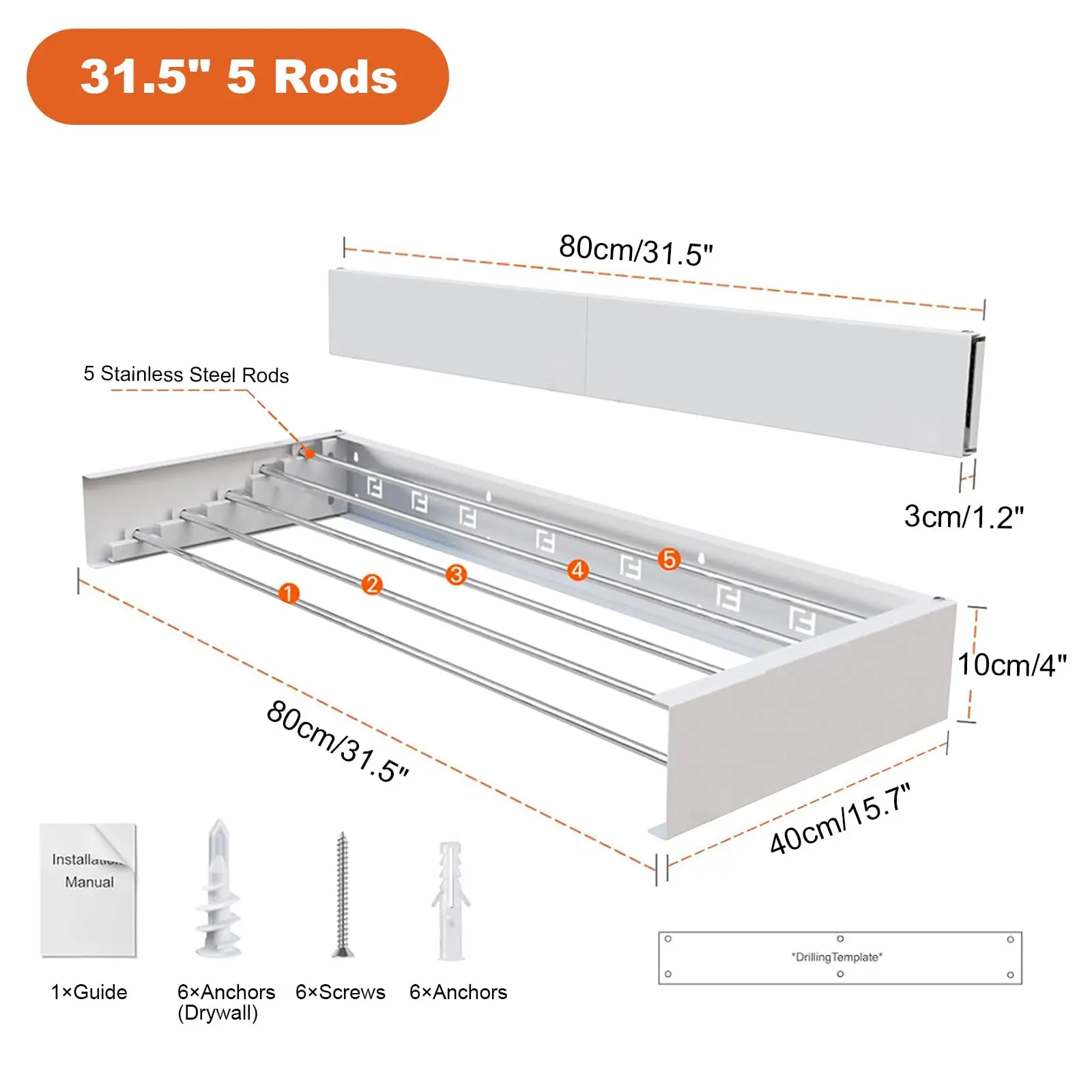 Wandmontage opvouwbare kledingdroogrek 5/6 inklapbare stangen ruimtebesparende intrekbare hanger voor binnen/buiten badkamer balkon