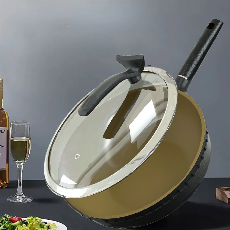 

Chinese Style Wear-resistant Flat Bottom Frying Pan Light Oil Fume Induction Cooker Gas Stove Multifunctional Non Stick Wok