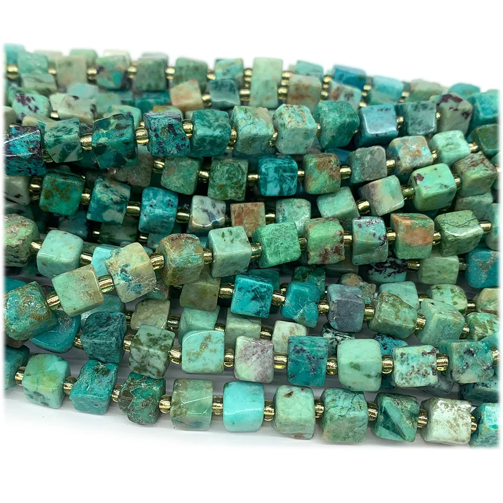 Veemake Natural Blue Turquoise Free Form Cube Loose Beads For Jewelry Making 08283