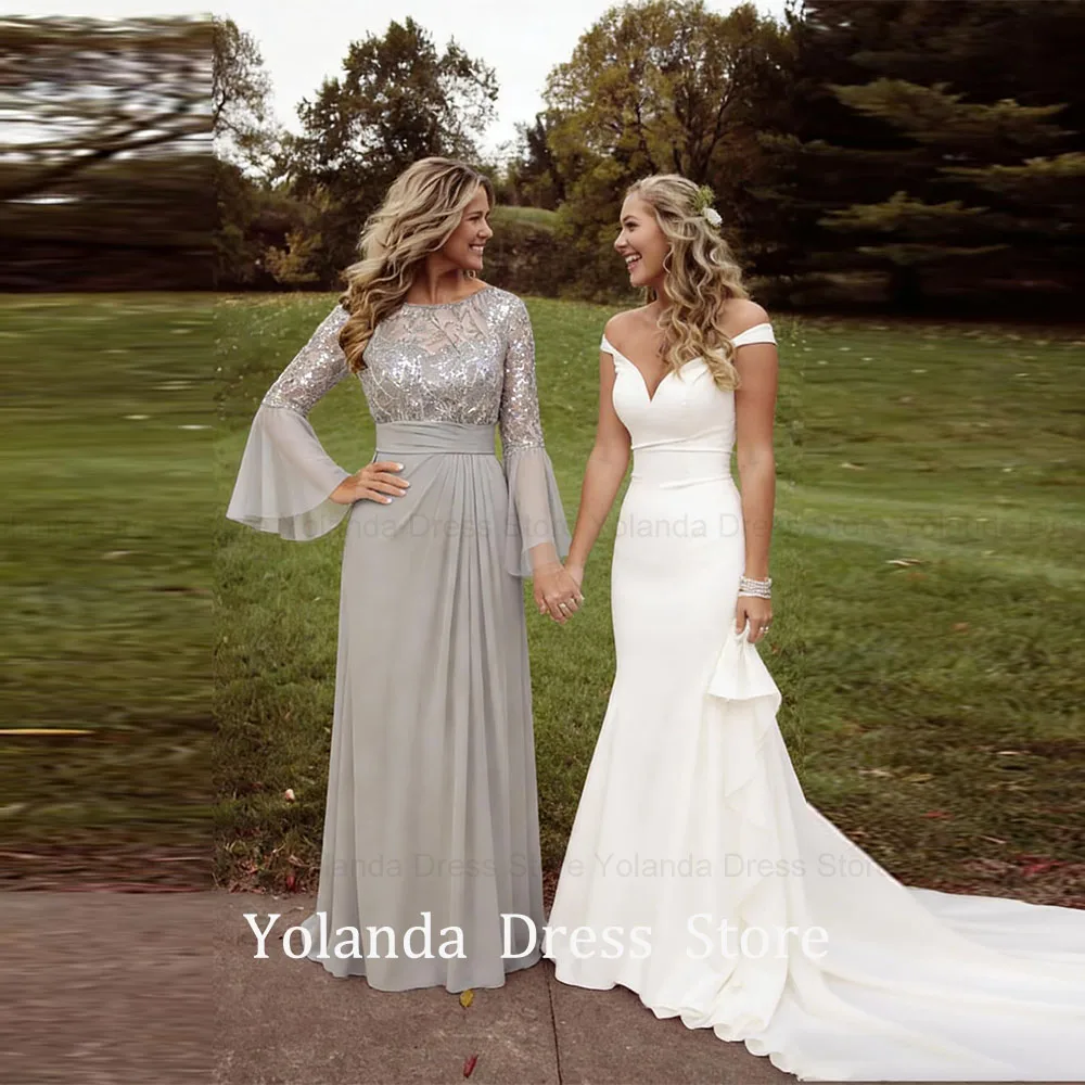 Yolanda Customized 2026 Flared Sleeves Mother of The Bride Dresses   Sequin Applique Chiffon A-line Floor long Evening Gown