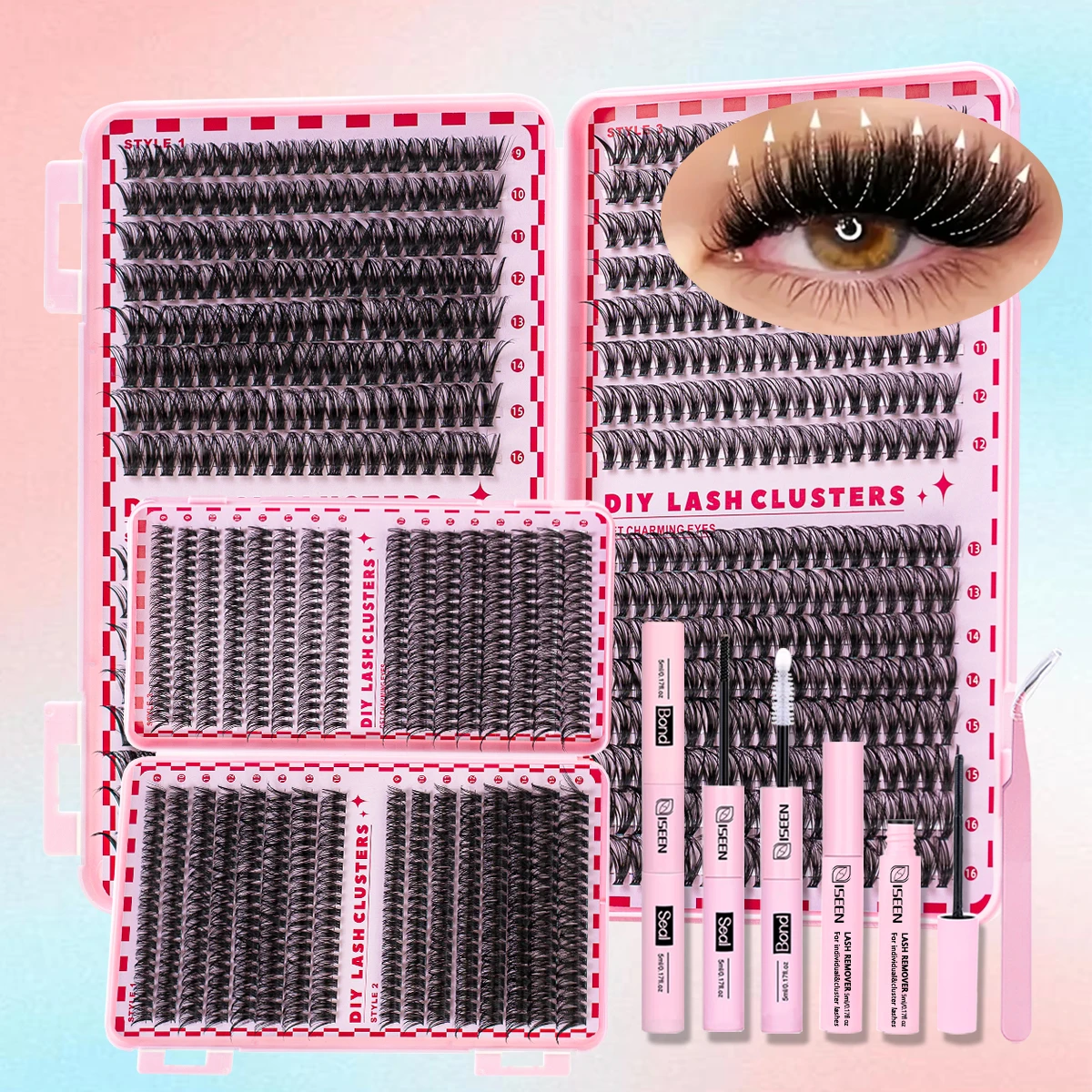 Livro de cílios de grande capacidade, conjunto de extensão de cílios, cluster narral, estilo natural, adequado para iniciantes, faça você mesmo em casa