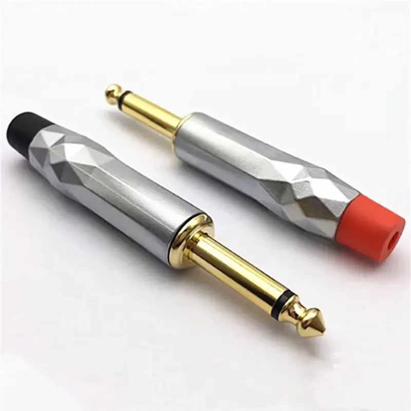 N91R-Gold-Plated 2-Pole Mono Male Jack 6.35MM Speaker Cable For Guitar Microphone Audio Welding Plug 5Pcs Gem-Shaped Design Red