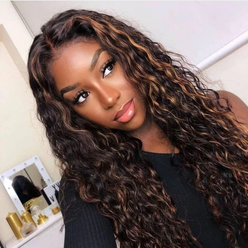 Soft Highlight Blonde Kinky Curly 180Density 26Inch Long Deep Lace Front Wig For Women With Baby Hair Preplucked Glueless Daily