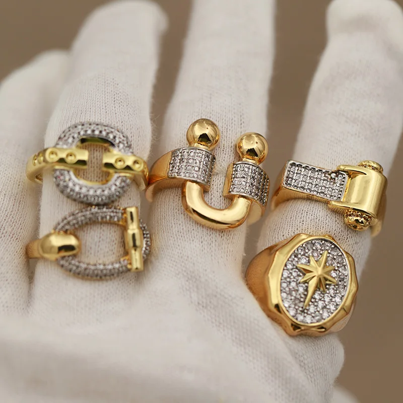 New Sight New Accessories Zirconia Letter Rings for Women Luxury Crystal Wedding Engagement Metal Star Open Rings