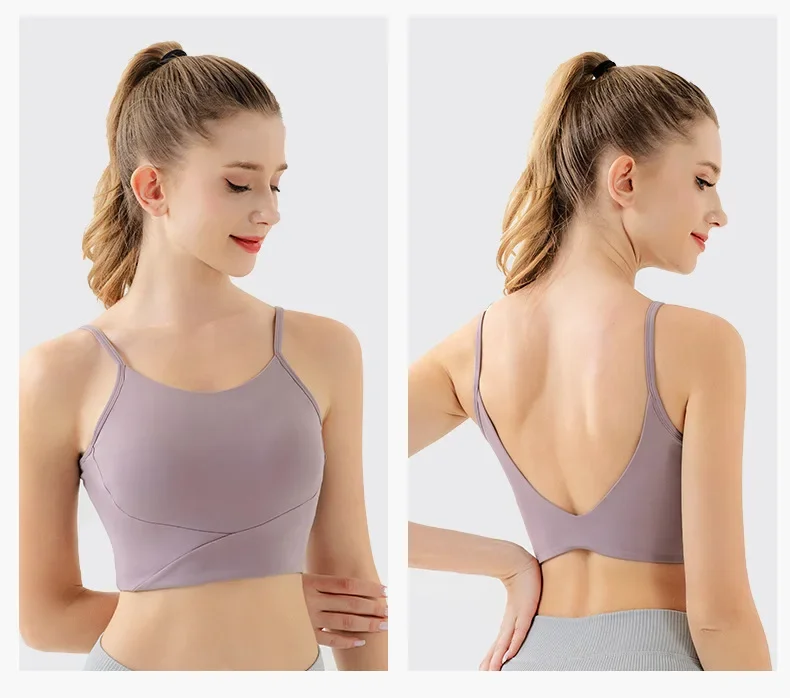 Soutien-gorge de sport avec coussin de poitrine pour femme, haut de gymnastique, sous-vêtements dos nu pour femme, soutiens-gorge de fitness, vêtements de yoga push-up, vêtements de sport