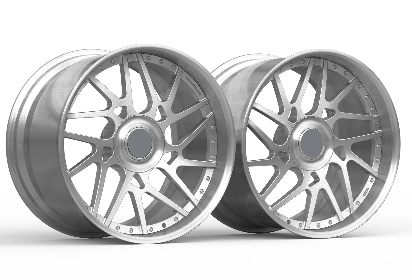 Customers come to customize two-piece forged wheels with polished outer ring, brushed middle plate, and 18-24 inch