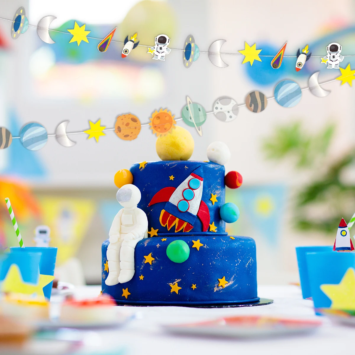 Outer Space Theme Party Decoration Banner Astronauts Rocket Galaxy Solar System Party Garland for Kids Boys Birthday Favors Gift