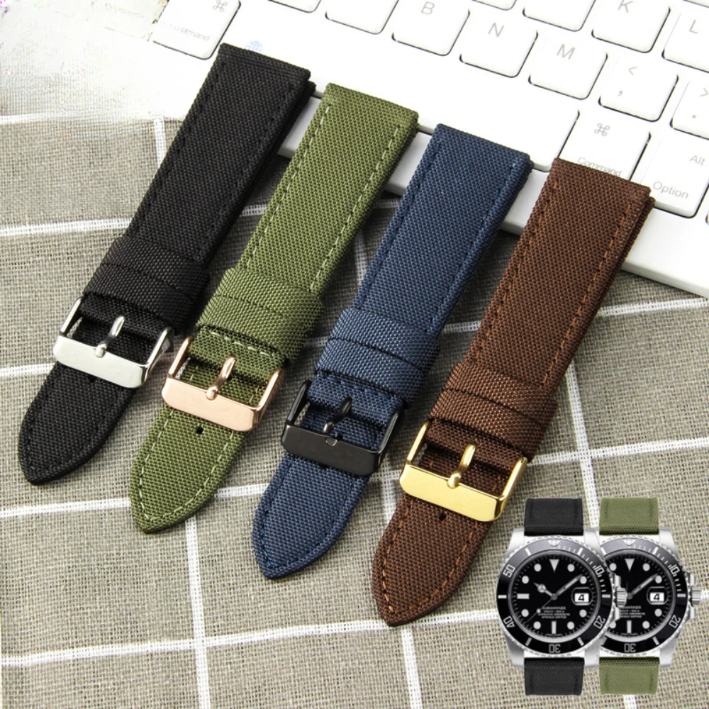 

Premium Genuine Leather & Nylon Canvas Watch Strap Band for Mens Rugged Military Style Sport Wristband 20/22mm Fit Seiko