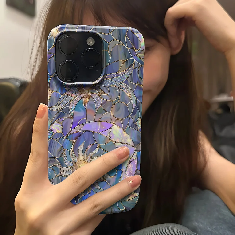 Sun Moon Star Phone Case for iPhone 17 16 15 14 13 12 11 Air Pro Max X XS XR XSMax 7 8 Plus Glossy Film Hard PC Cover