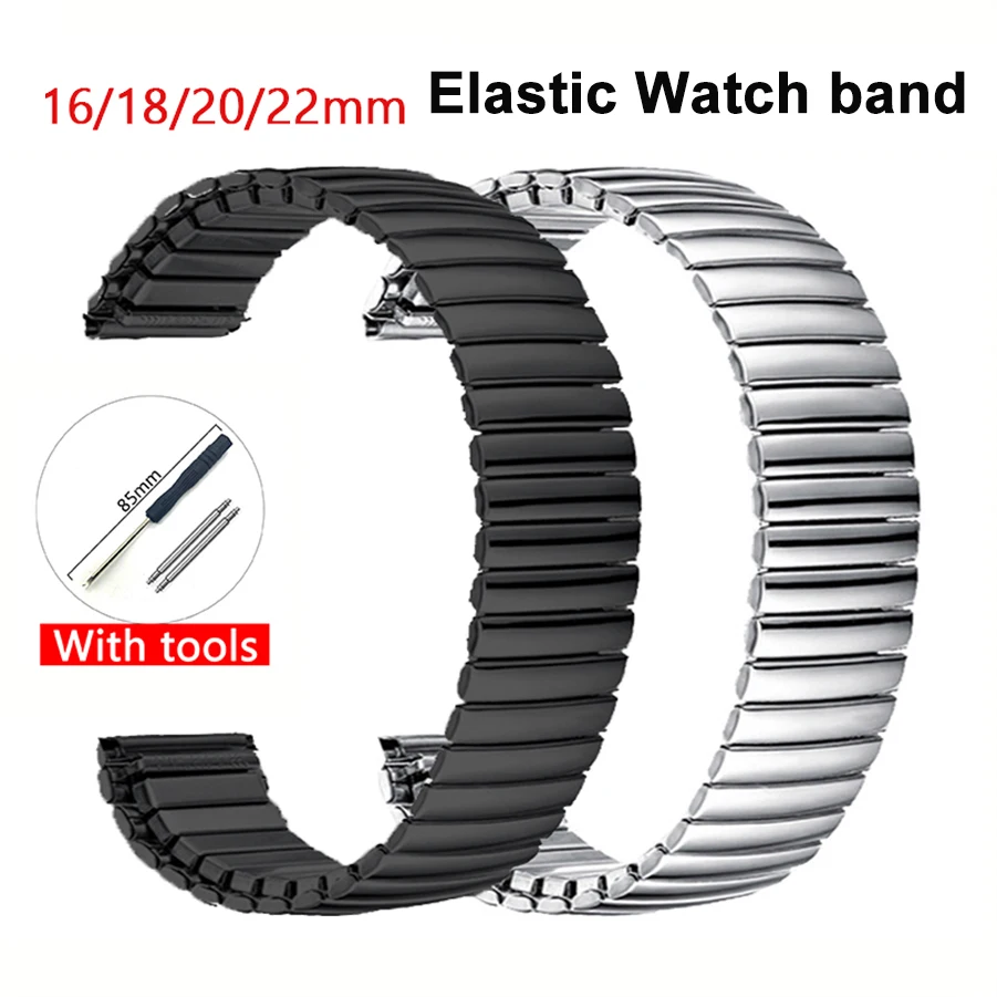 Elastic Stainless Steel Loop Strap 16/18/20/22mm Men Women Universal Polished Metal Replace Bracelet Watch Band Belt with tool