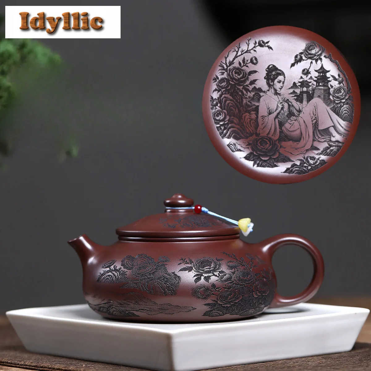 

550ml Traditional Yixing Purple Clay Teapots Handmade Peony Pot Raw Ore Antique Brass Mud Tea Soaking Kettle Zisha Tea Set Gift