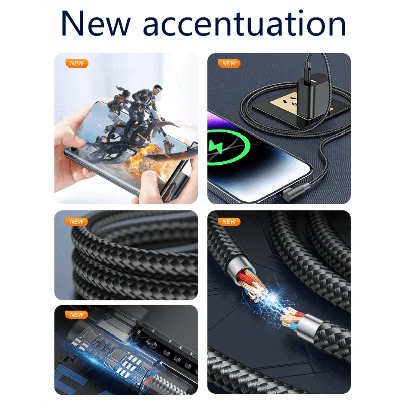 5 قطع كابل شحن من النايلون المضفر بطول 3 أقدام/1 متر، كابل زاوية قائمة 60 وات من النوع C إلى النوع C، كابل بيانات شحن سريع متين 90 درجة