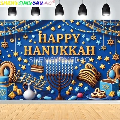 Judaism Happy Hanukkah Background Jewish Jesus Passover Candlestick Candles Kwanzaa Bread Decor Photography Backdrop IS-06