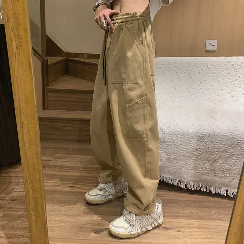 

2022 Workwear Pants Men's New Trend Comfortable Straight Pants Solid Color Drawstring Loose Wide Leg Pants Casual Pants