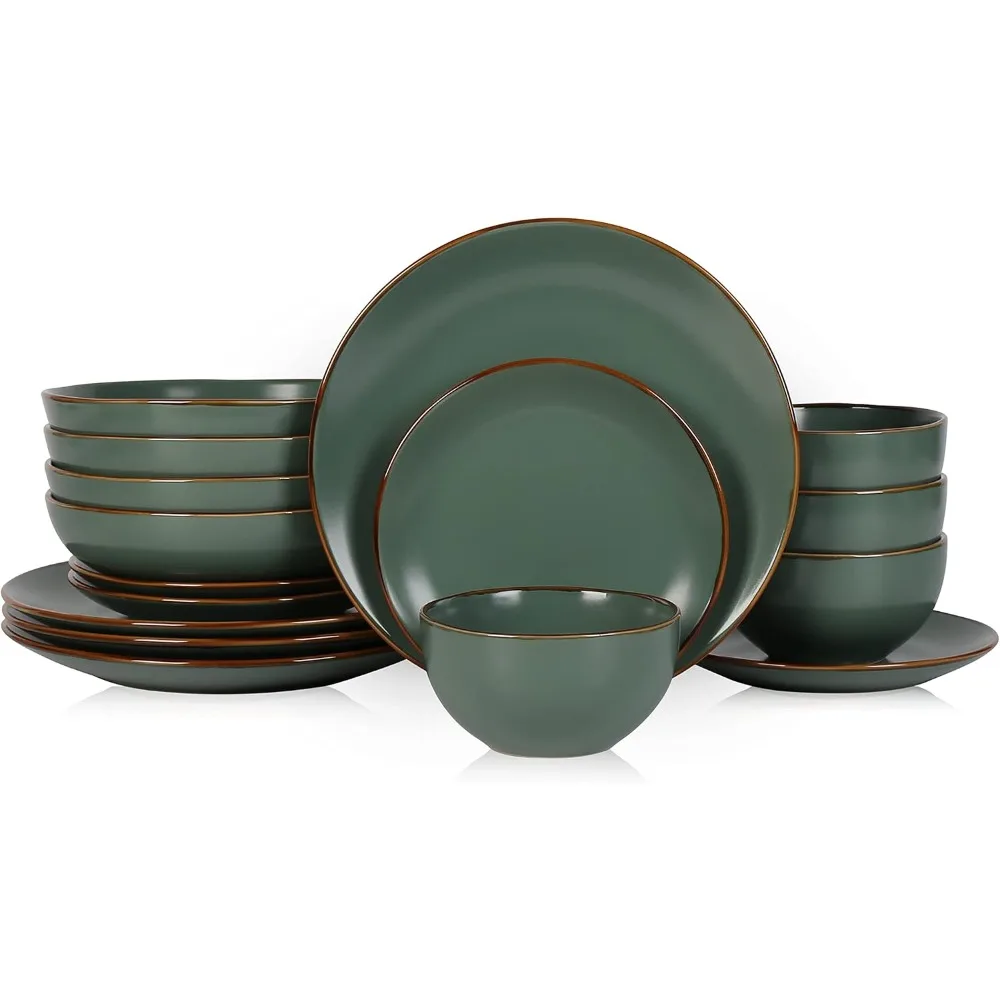 

16-Piece Stone Lain Brasa Modern Stoneware Dinnerware Set, Plates and Bowls, Dish Set for 4