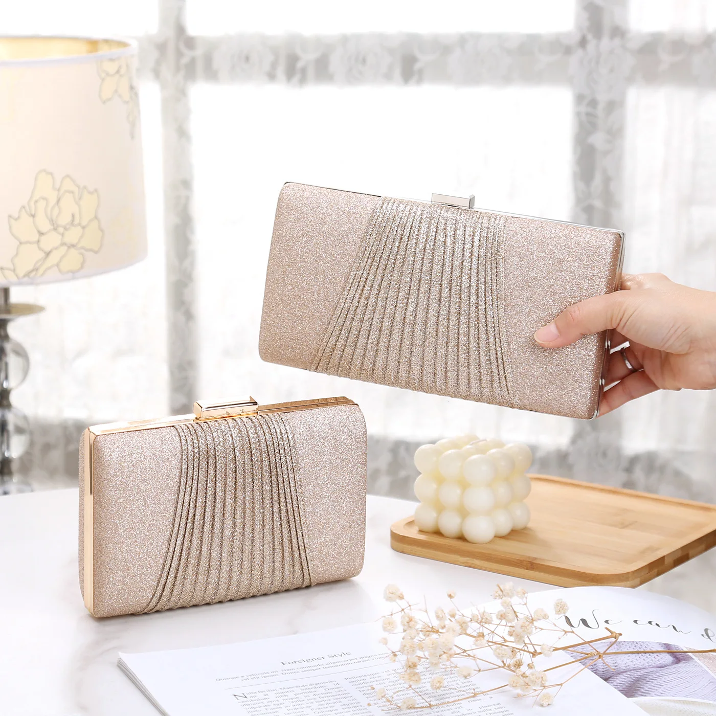 

2026 Fashion Pleated Sequined Small Square Diamond Dinner Bag Women's Party Banquet Evening Dress Shoulder Crossbody Chain Bag