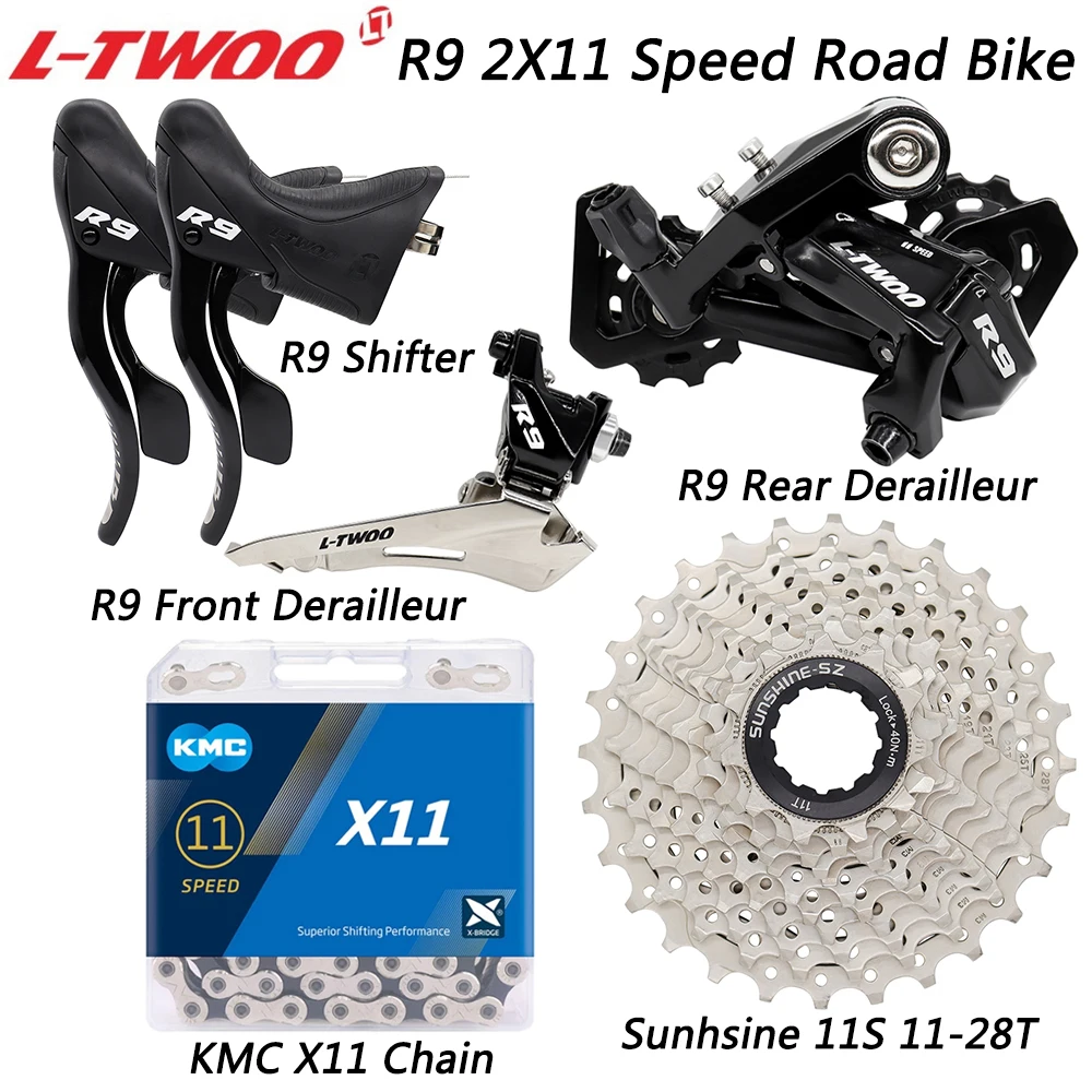 LTWOO R9 2X11 Speed Bicycle Derailleur Groupset 11V Shifter Lever Sunshine 28T 32T Cassette Sprocket KMC X11 Chain Bike Parts