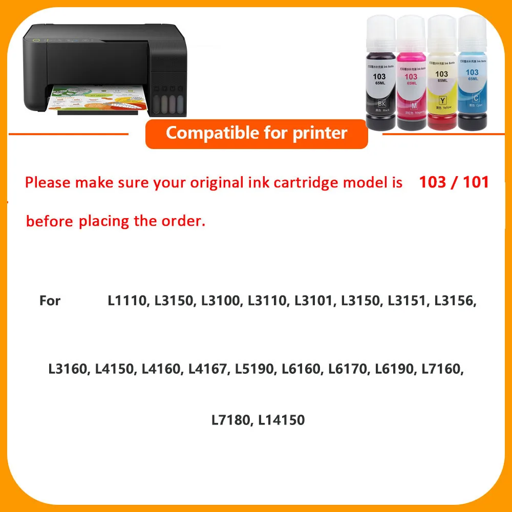 HS Compatible For Epson 103 For Epson 101 L3100 Ink, L3101 Ink, L3110 Ink, L3150 Ink, L3151 Ink, L3156 Ink, L3160 Ink, L5190 Ink