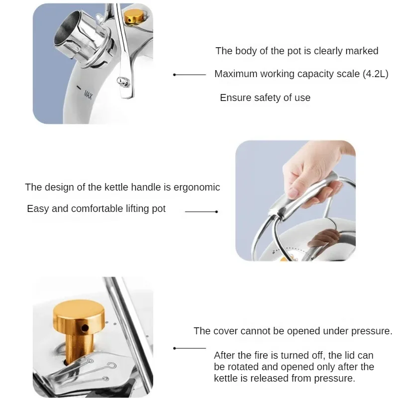 LINKFAIR-hervidor de agua de alta presión de acero inoxidable 304 para estufa de Gas, cocina de inducción, ebullición rápida, gran altitud, 5L