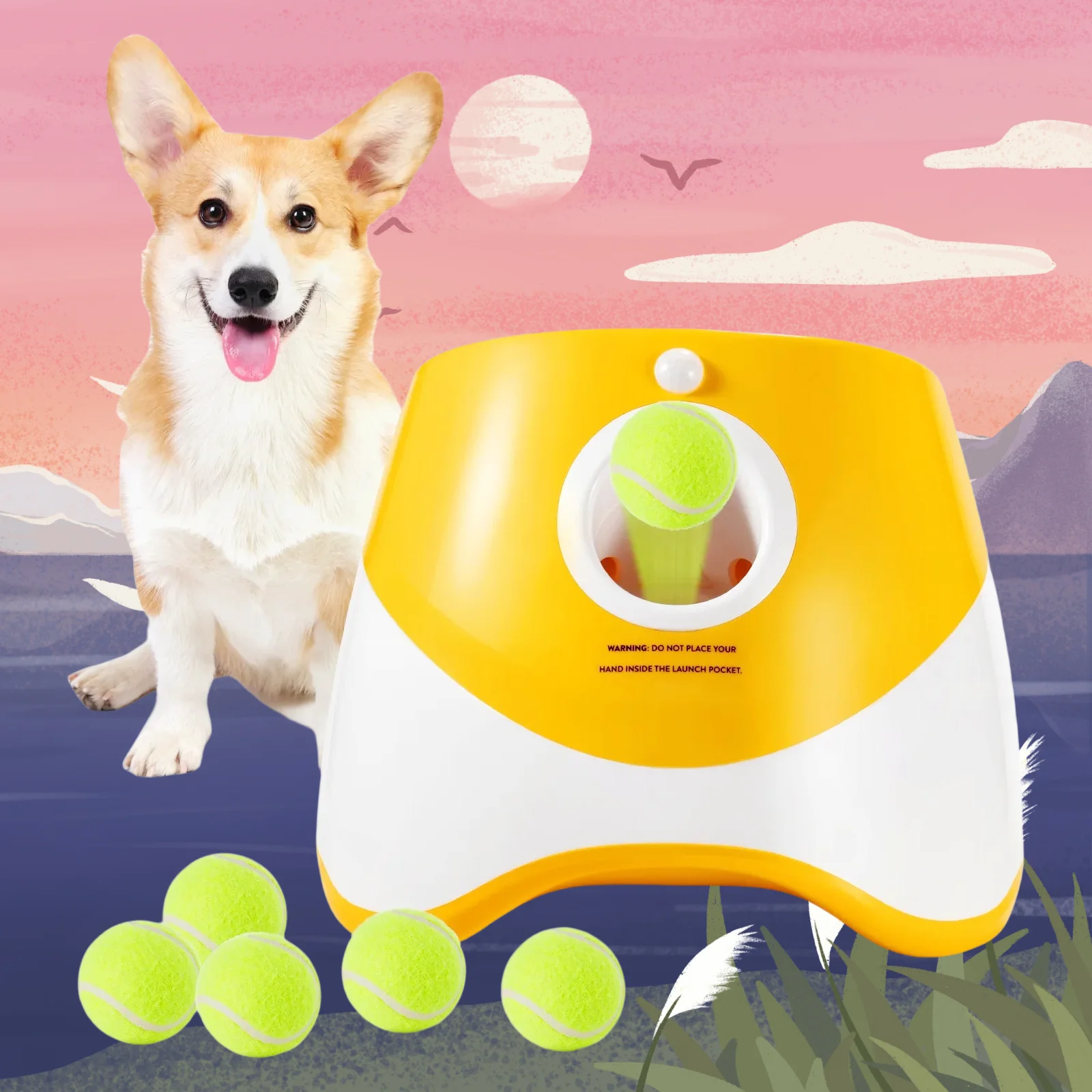 

Dog Tennis Launcher Automatic Pet Dogs Chase Toy Mini Tennis Throwing Pinball Machine Fun Interactive Throw Rechargable Catapult