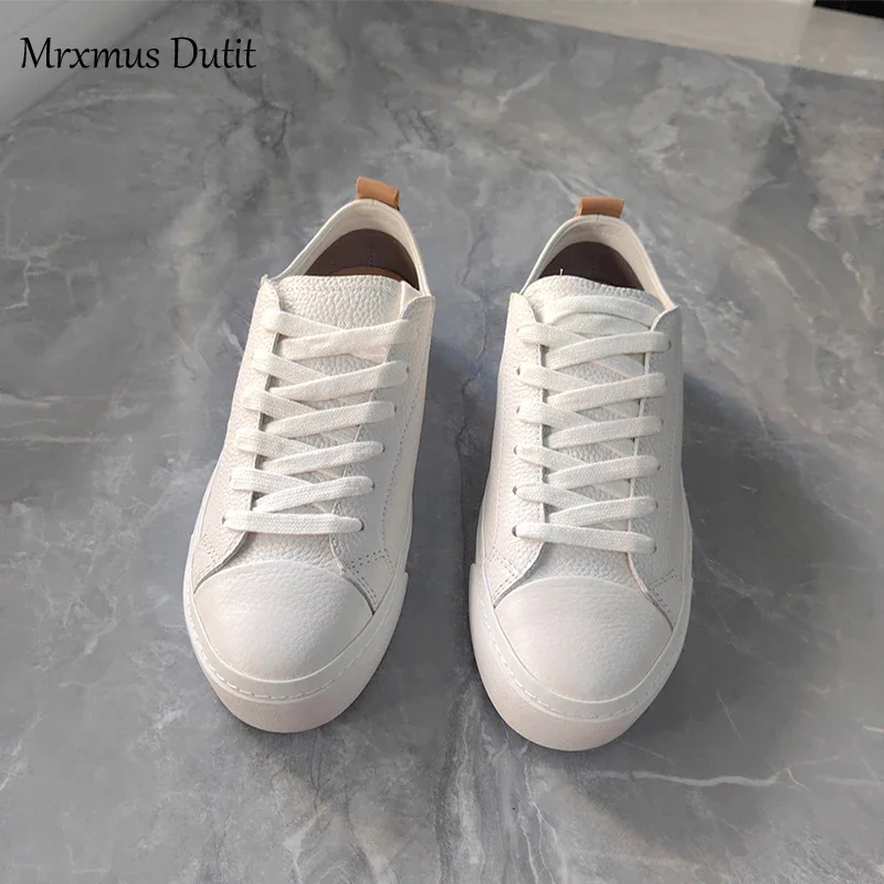 Mrxmus Dutit 2024 New Spring Autumn Women Fashion Genuine Leather Thick Sole Shoes Simple Color Matching All-match Casual Female