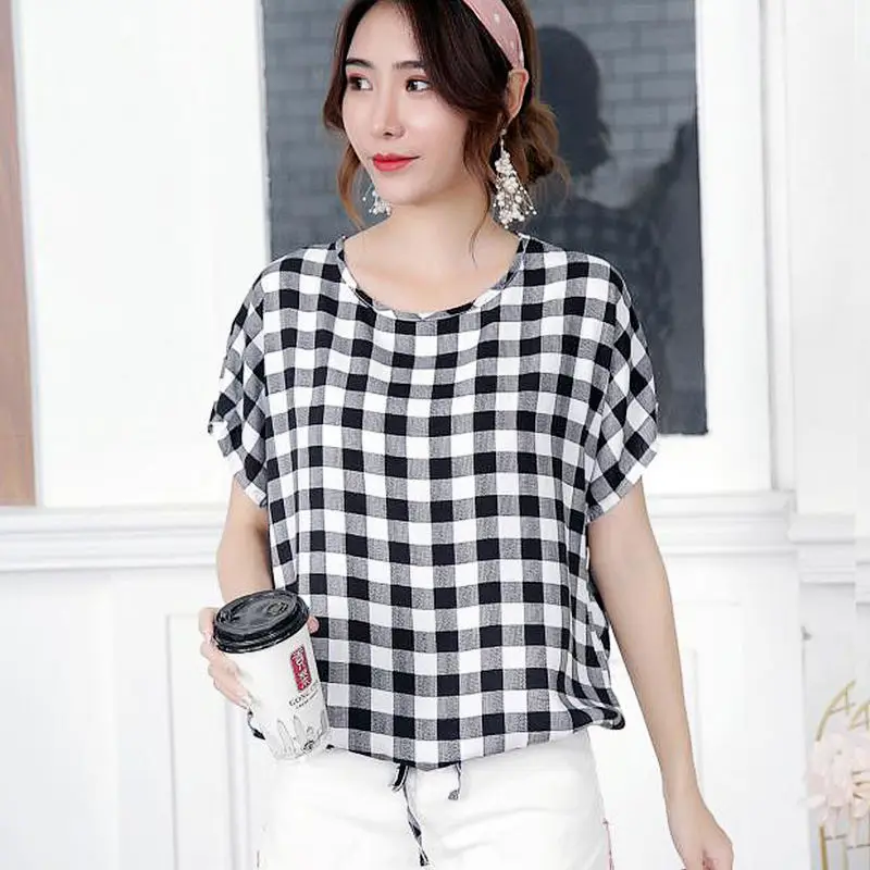 Plus Size Print Blouses Fashion O Neck Summer Summer Short Sleeve All-match Print Vintage Blouse Fashion Casual Female Clothes