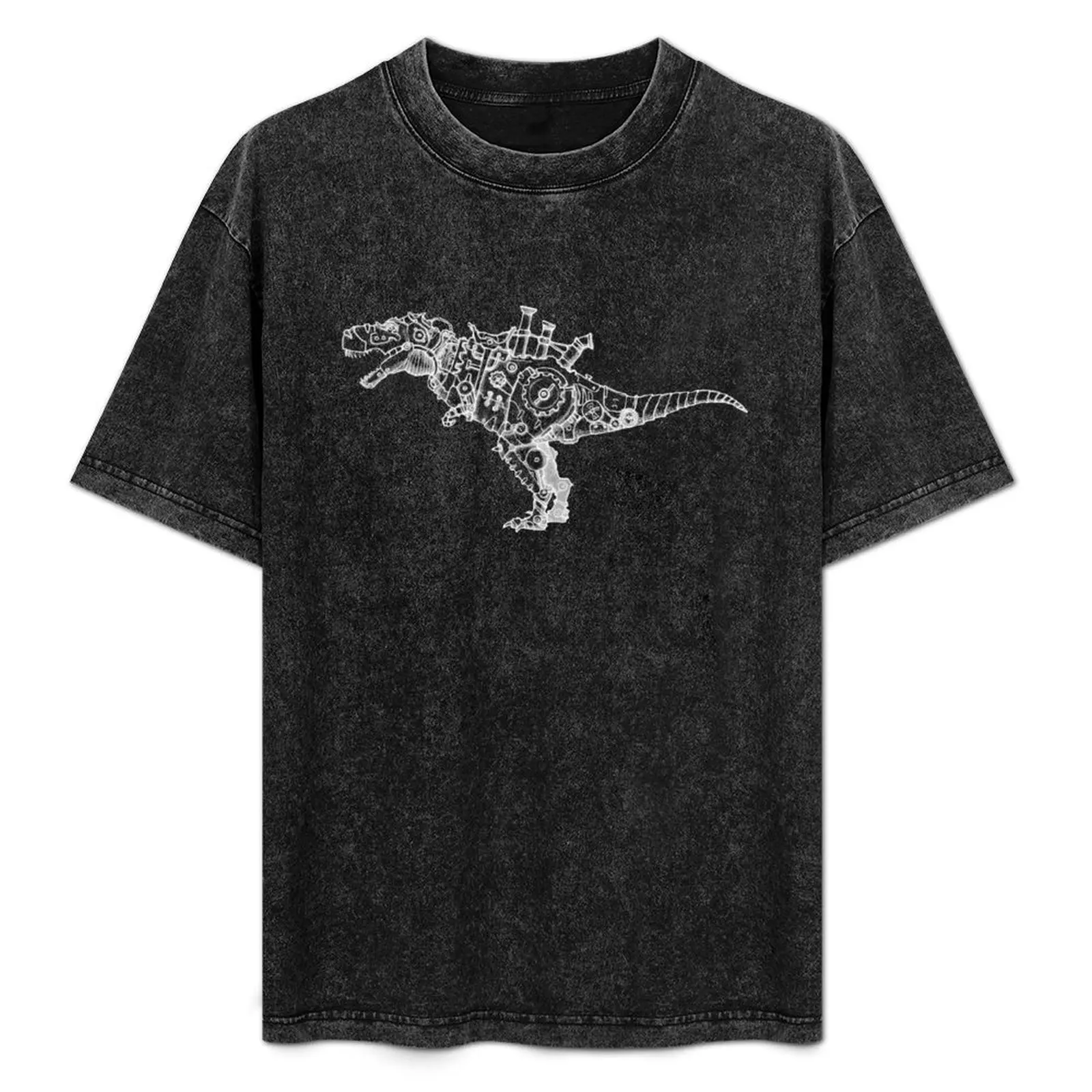 

Steampunk T-rex (white lineart) T-Shirt Minimalist Graphic Tee Shirt