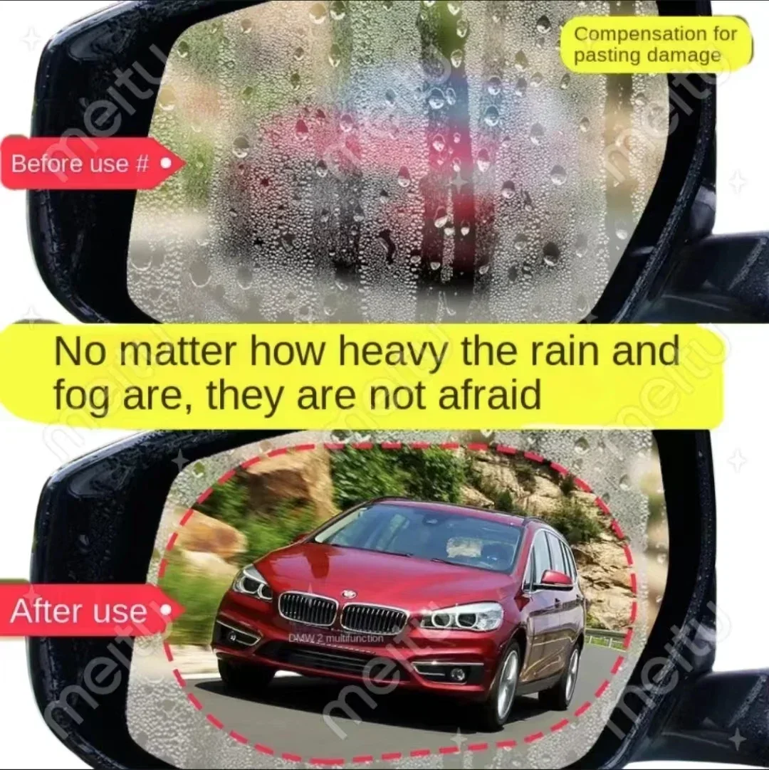 2 Pcs of Nano Anti Fog Stickers for Car Rain RearviewMirrors Car Exterior Universal RearviewMirror Waterproof and Defogging Film